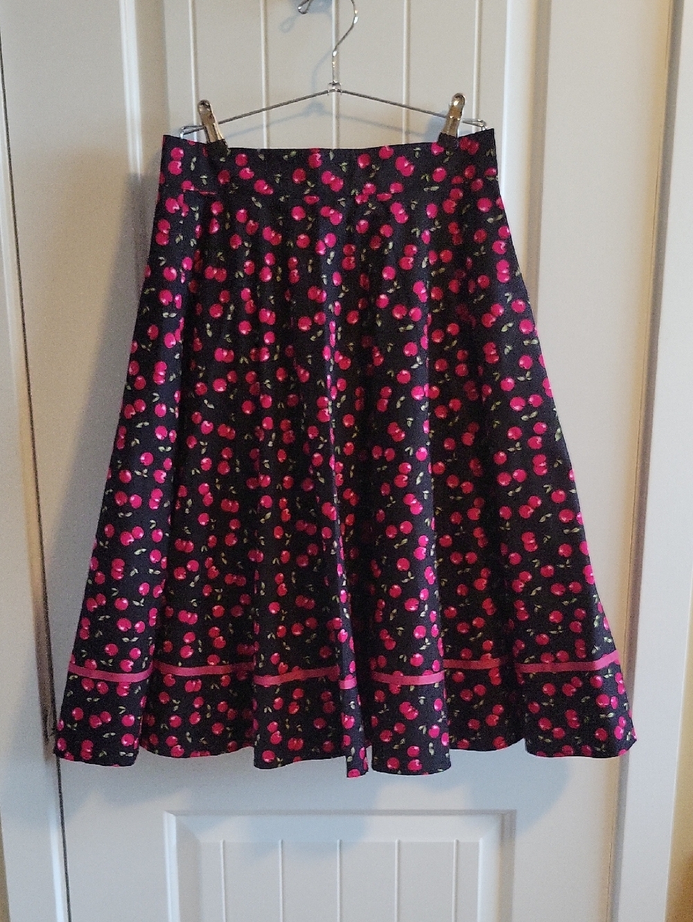RockSteady Black A-Line Skirt with Pink Cherry Print